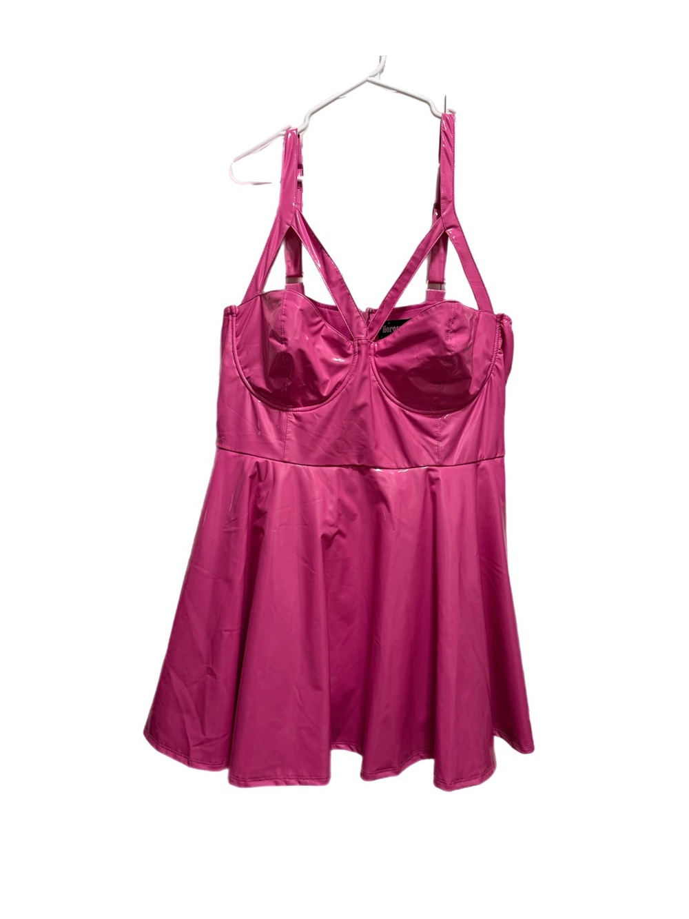 Dolls Kill Horoscopez Hot Pink PVC Alt Caged Bustier Dress